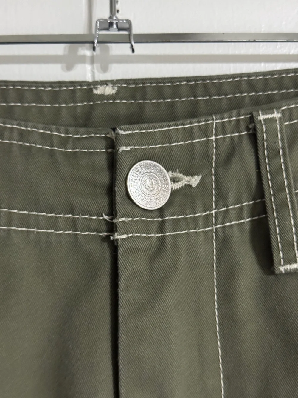 True Religion Olive Green Cargo Pants 30 Cotton Twill Regular Fit Button Zip